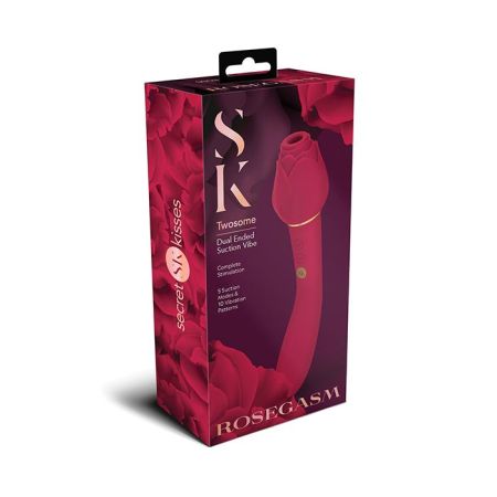 Secret Kisses Rosegasm Twosome Dual Ended Rose Bud w/Clitoral Suction & G-Spot Vibe - Red